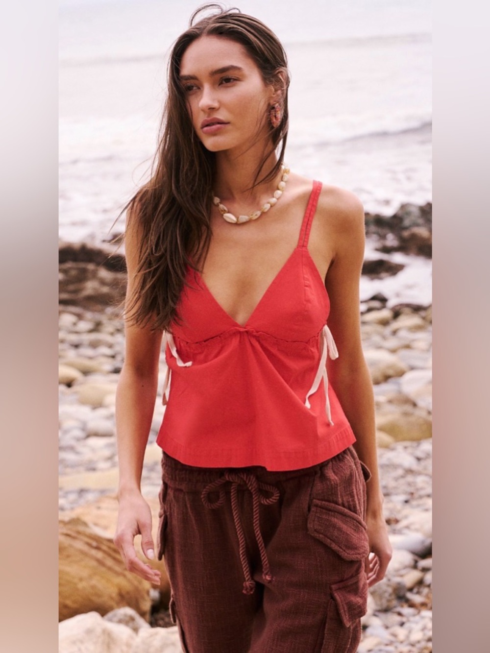 Free People Free-Est Fields Of Love Tank Blouse Cami Cherry Tomato Sz XL NWOT
